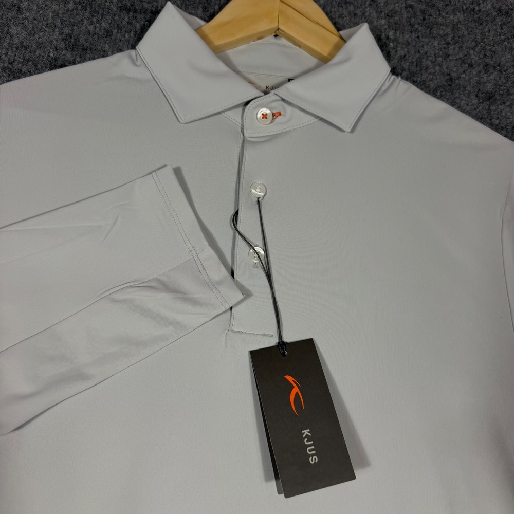 KJUS Soren Polo Long Sleeve UPF50 Mens 52 L Grey Polyester Elastane NWT